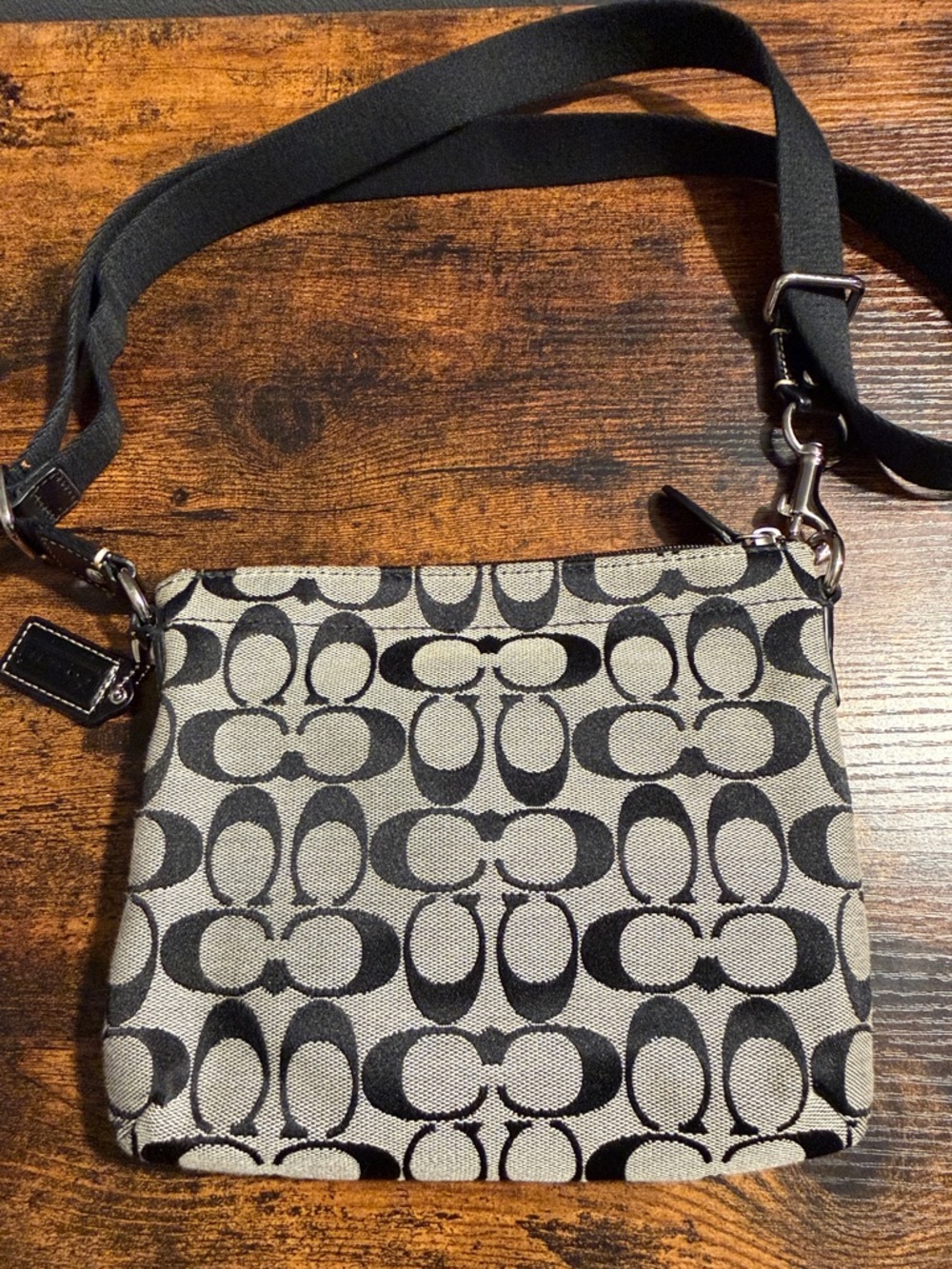 Coach Black and Gray Signature Print Crossbody with Turn-Lock Pocket - Picture 3 of 5